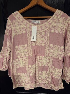 Ana & Rose Women's Boho Blouse With Intricate Embroidery Size L Pink